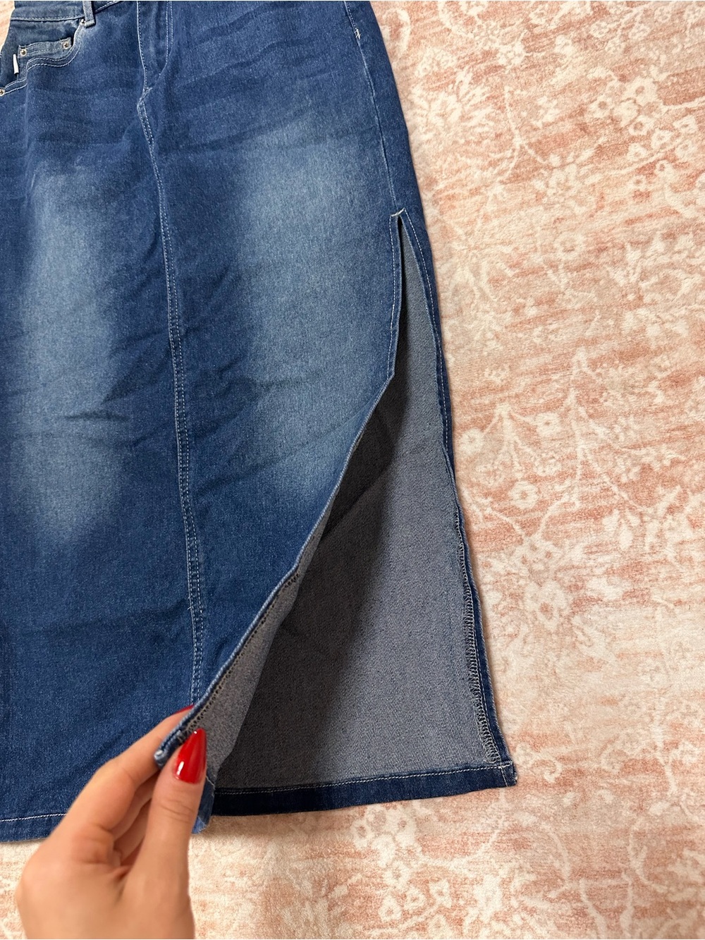 Mid Length 🫐 Jean Skirt W/ Slit - Picture 2 of 12